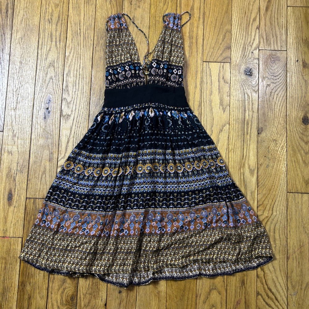 Kimchi Blue Urban Outfitters Boho Mixed Print Halter Dress Small Black Multi
